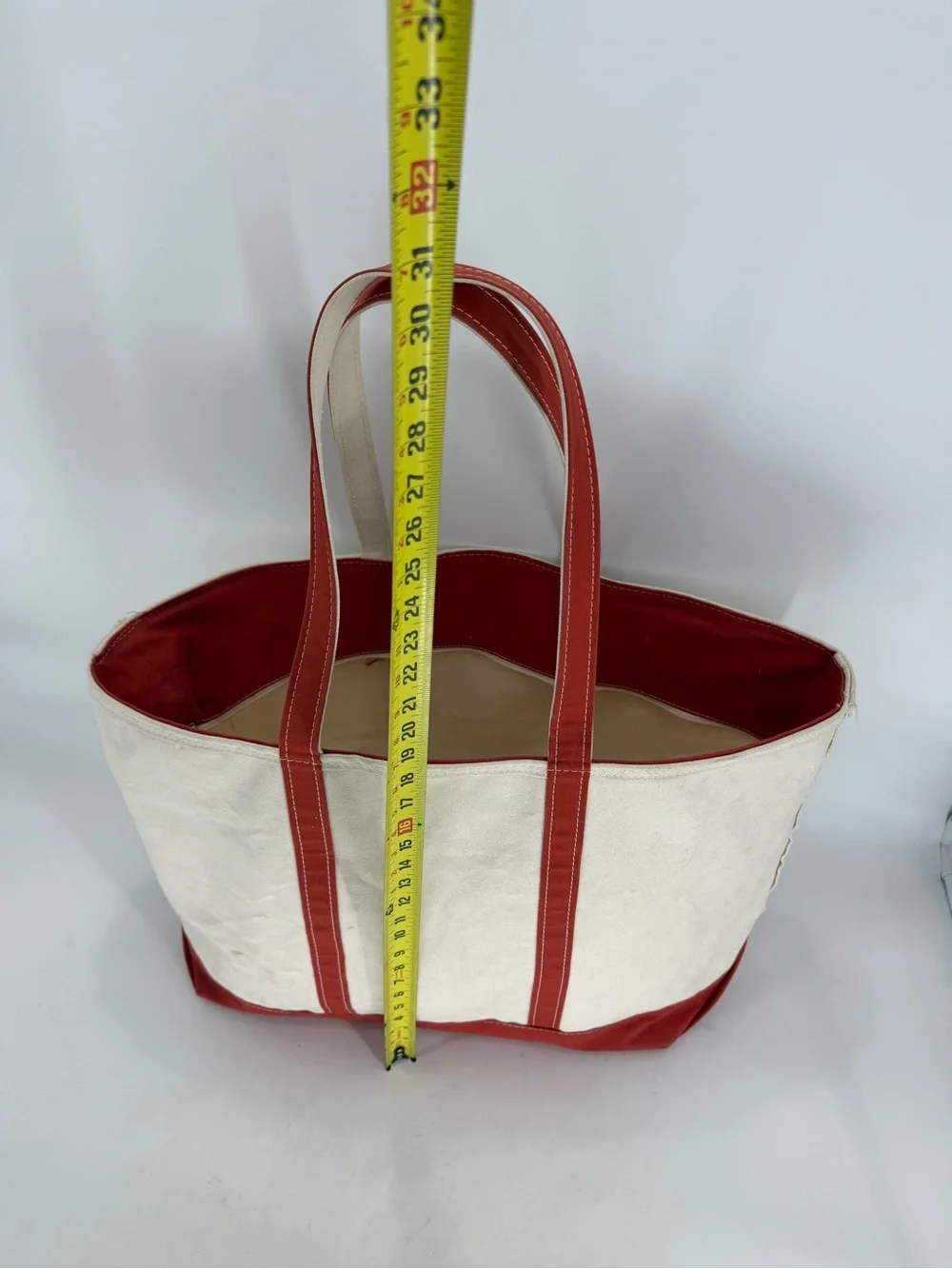 L.L. Bean Boat Canvas Extra Large Top Zip Tote with Orange Trim and Handles